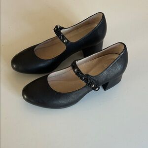 Dansko Pearlina Black Heels with Jeweled Straps, excellent pre-owned condition